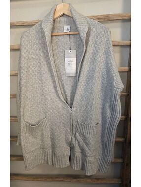 Cabi Thrive Zip Cardigan Sweater Medium Gray Knit Long Sleeve